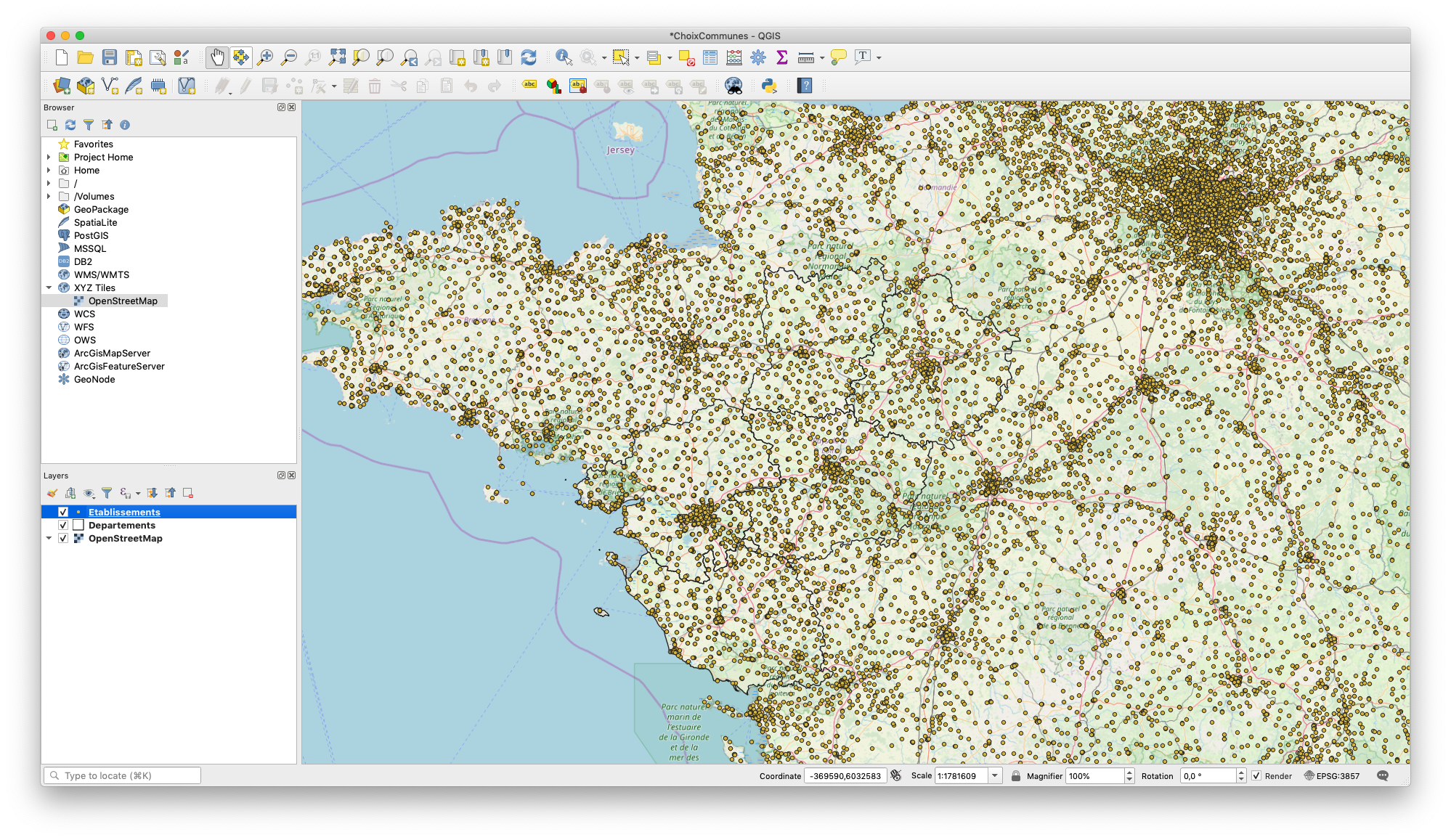 Screenshot - Map of the French schools