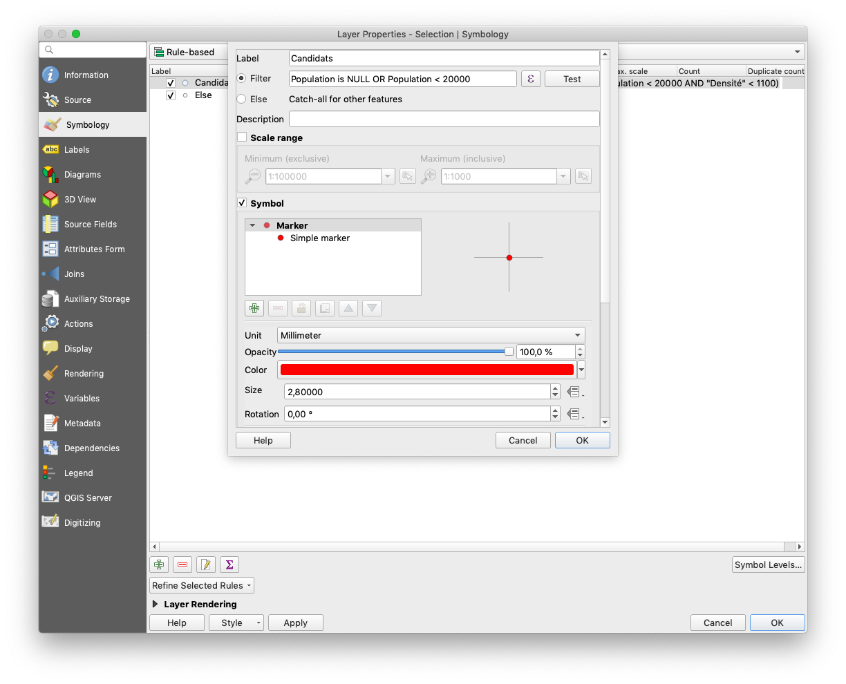 Screenshot - QGIS rule-based symbols